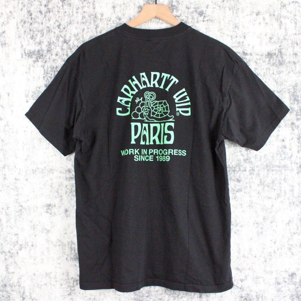 Carhartt WIP PARIS SNAIL Mens T Shirt Size M Black Short Sleeve Cotton
